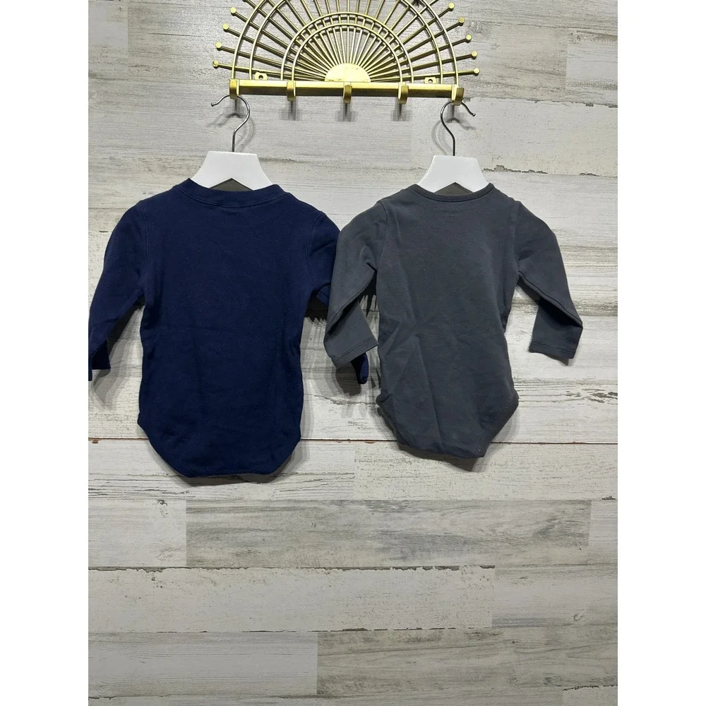 Gymboree Bodysuits Baby‎ Boys 12-18m Navy Grey Plaid Tie Yay 2-Pack